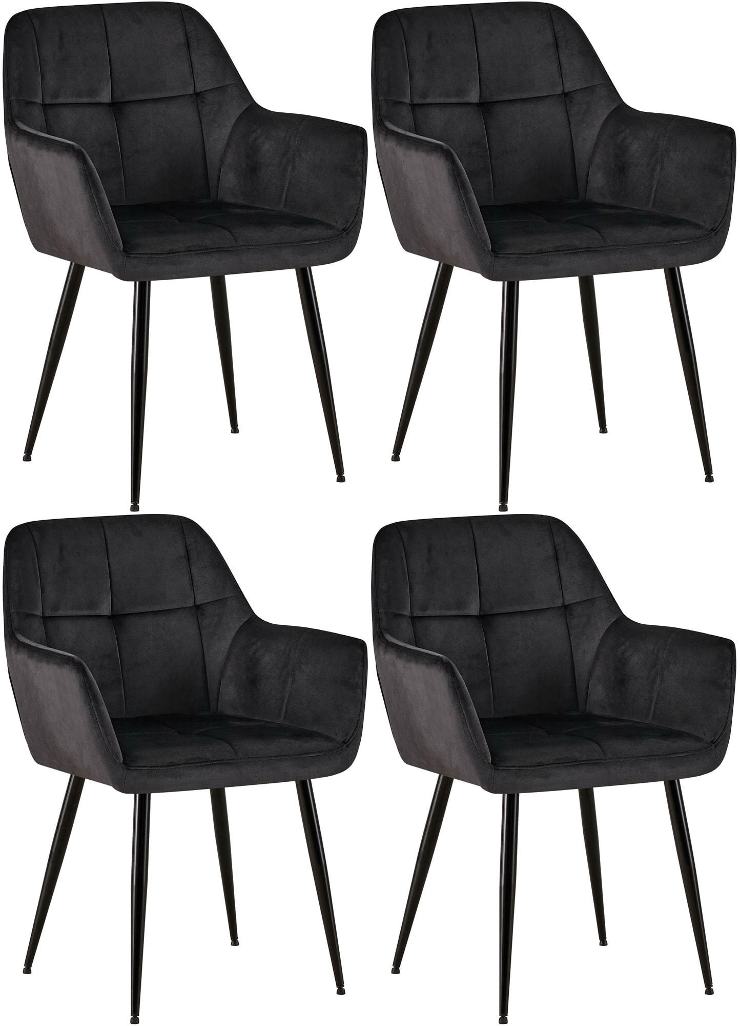 ARMLEHNENSTUHL 4er Set Samt Schwarz - Schwarz, Textil/Metall (56.5/84/61cm) - CLP