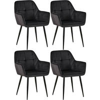 ARMLEHNENSTUHL 4er Set Samt Schwarz - Schwarz, Textil/Metall (56.5/84/61cm) - CLP