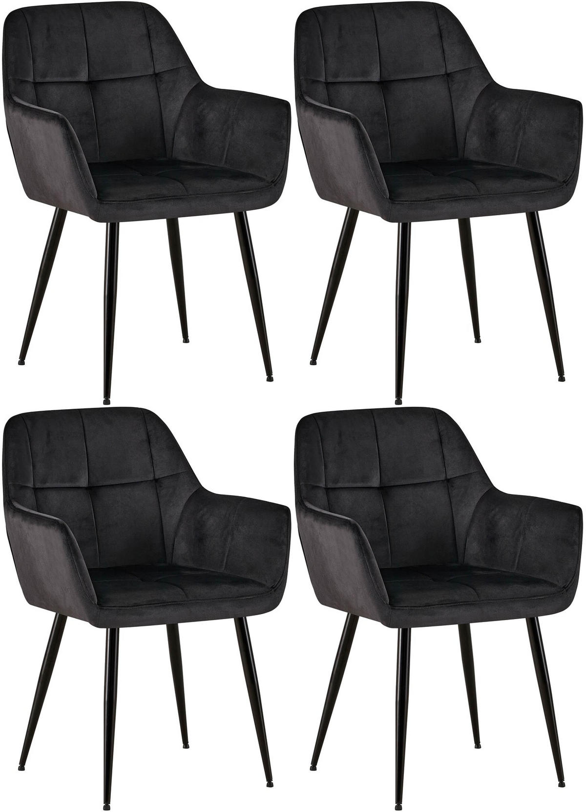 ARMLEHNENSTUHL 4er Set Samt Schwarz - Schwarz, Textil/Metall (56.5/84/61cm) - CLP
