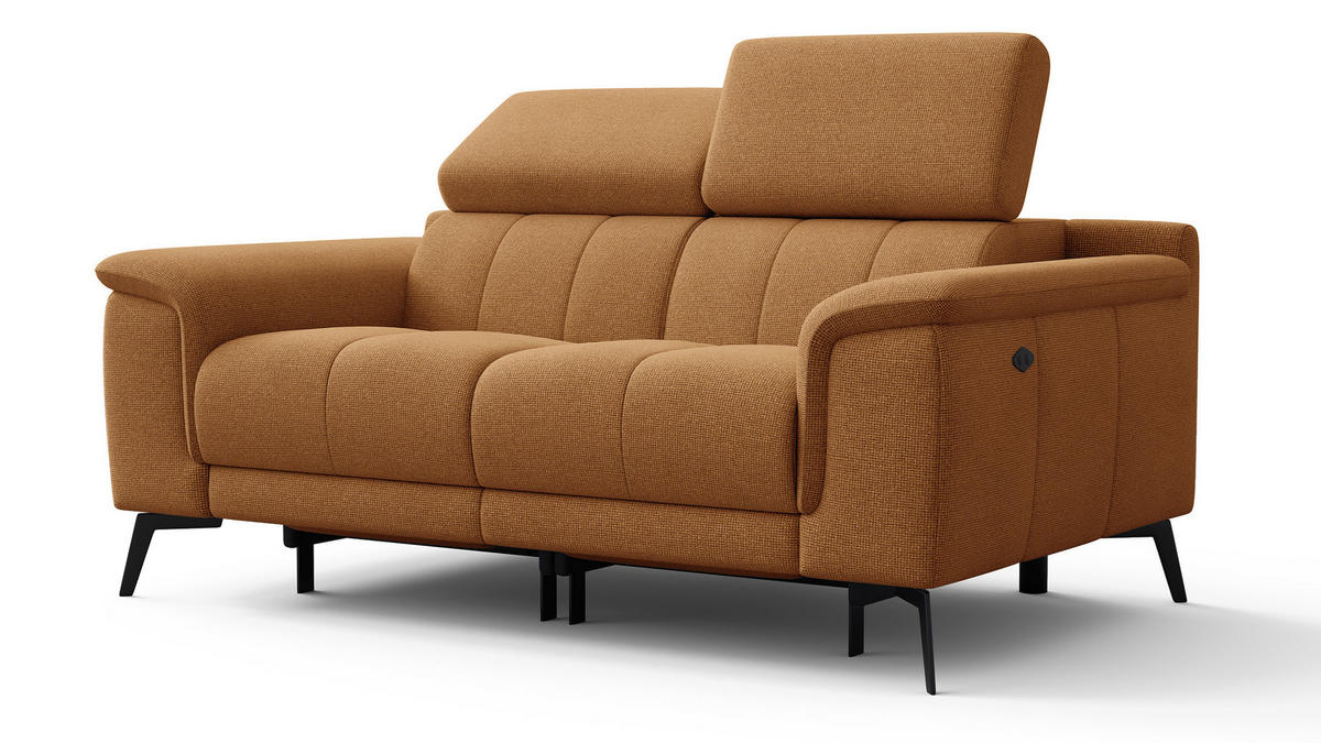RELAXSOFA FIERO 2-Sitzer mit 2 Relaxfunktionen, orange - Schwarz/Orange, Holzwerkstoff/Textil (170/82/103cm) - Courtois Laville