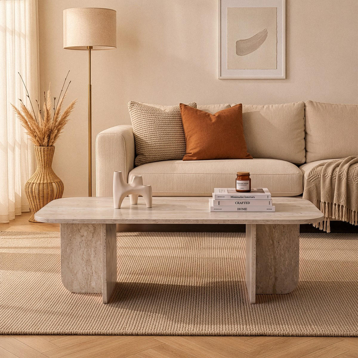 COUCHTISCH RECHTECKIG abgerundete kanten 41,4/120/60 cm - Beige, Holzwerkstoff (120/60/41.4cm) - Calicosy
