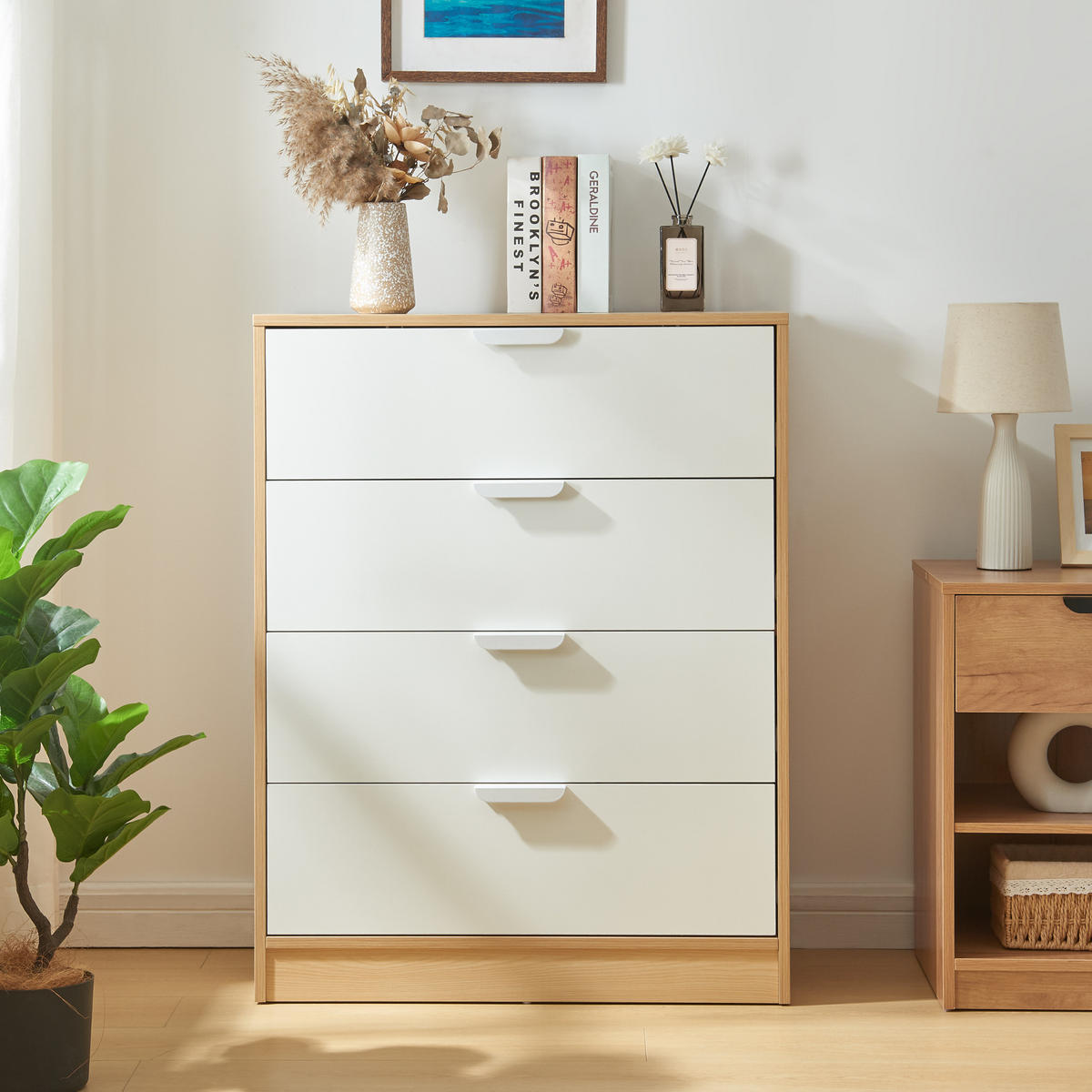 KOMMODE Varkaus - Eichefarben/Weiß, Holzwerkstoff (70/90/40cm) - [en.casa]