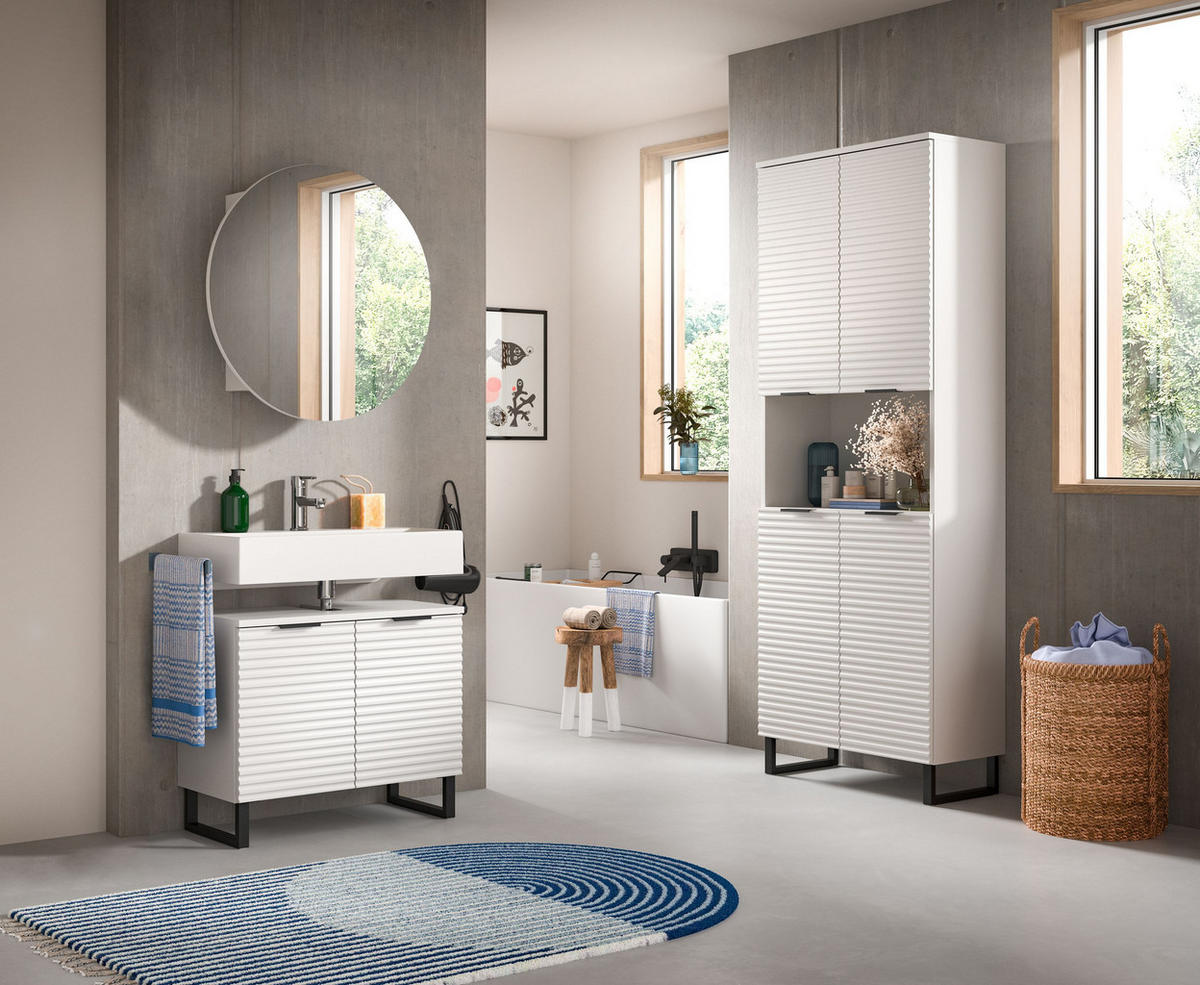 BADKOMBINATION Bad Set Riff 155x193x34 cm Weiß 3tlg. - Weiß, Holzwerkstoff (155/193/34cm)