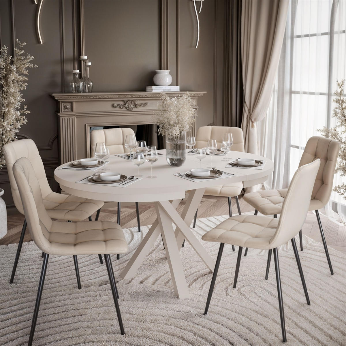 Ausziehbarer Esstisch LUMI, Kaschmir - Kaschmir, Holzwerkstoff (100/100/75cm) - Lookway