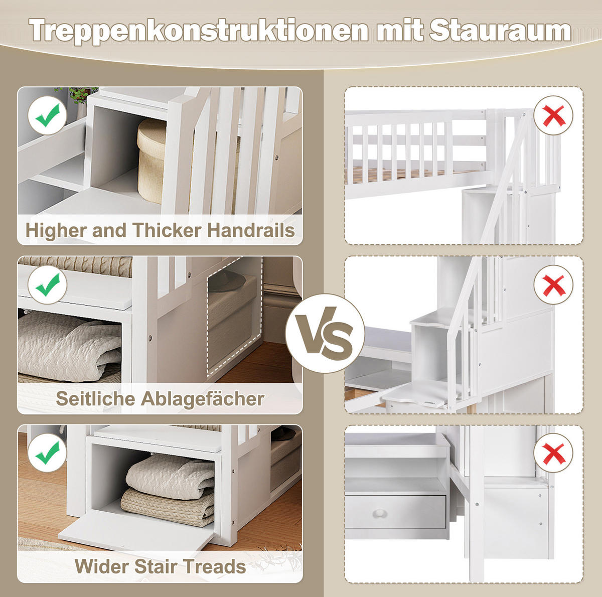 HOCHBETT aus Kiefernholz 140x200 cm Weiß mit LED-Beleuchtung, Ablageleiter, Regalen, Ablagefächern und Schreibtisch - Weiß, Holzwerkstoff (140/200cm) - Modfu