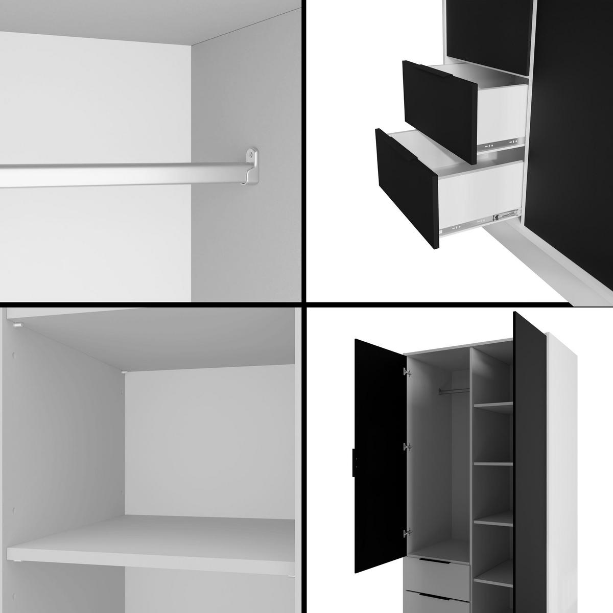KLEIDERSCHRANK mit Flügeltüren KOLIN 100x200cm Weiß / Schwarz - Schwarz/Weiß, Holzwerkstoff (102/200/51cm) - ALTDECOR