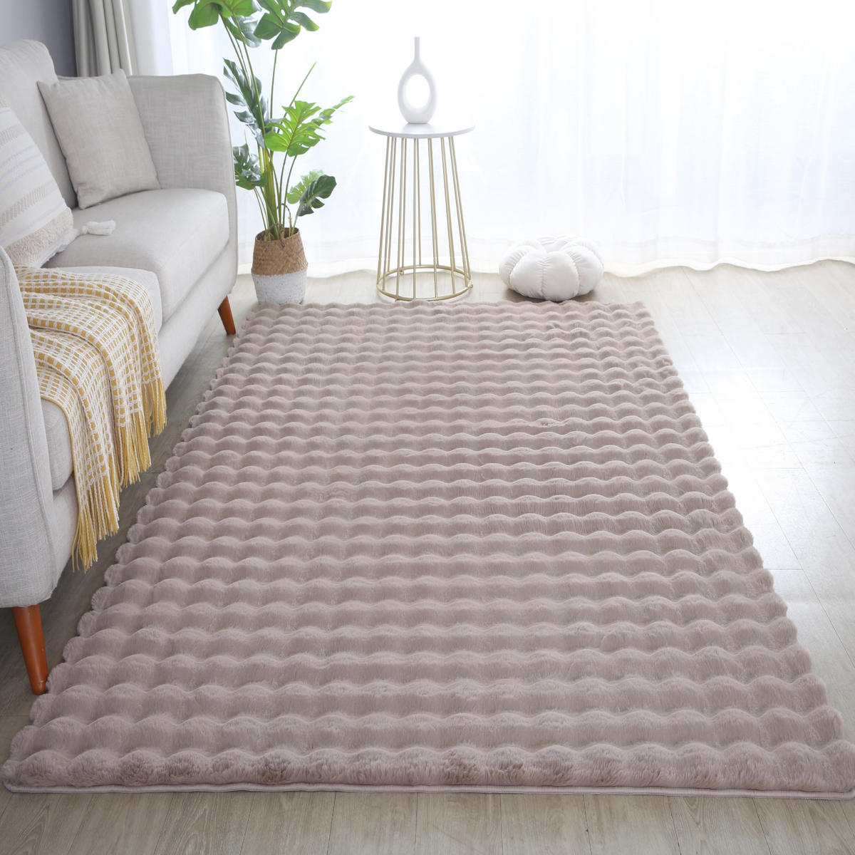 TEPPICH Waschbar Hochflor Uni Polyester Wohnzimmer Beige Rechteckig 120x170 - Beige, Textil (120/170cm) - KADIMA DESIGN