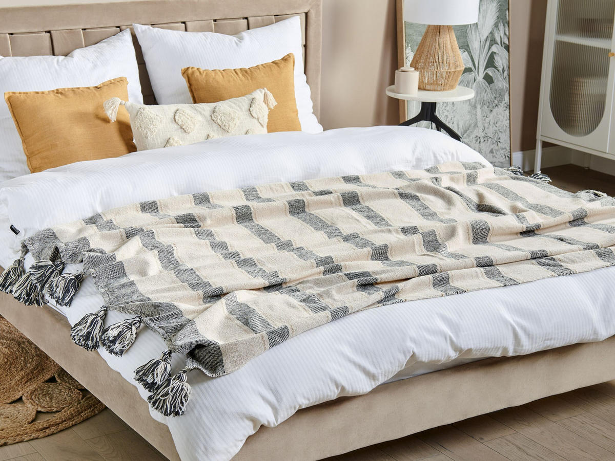 DECKE Beige Cayir 130/170 cm - Beige, Naturmaterialen/Textil (130/170cm) - Beliani