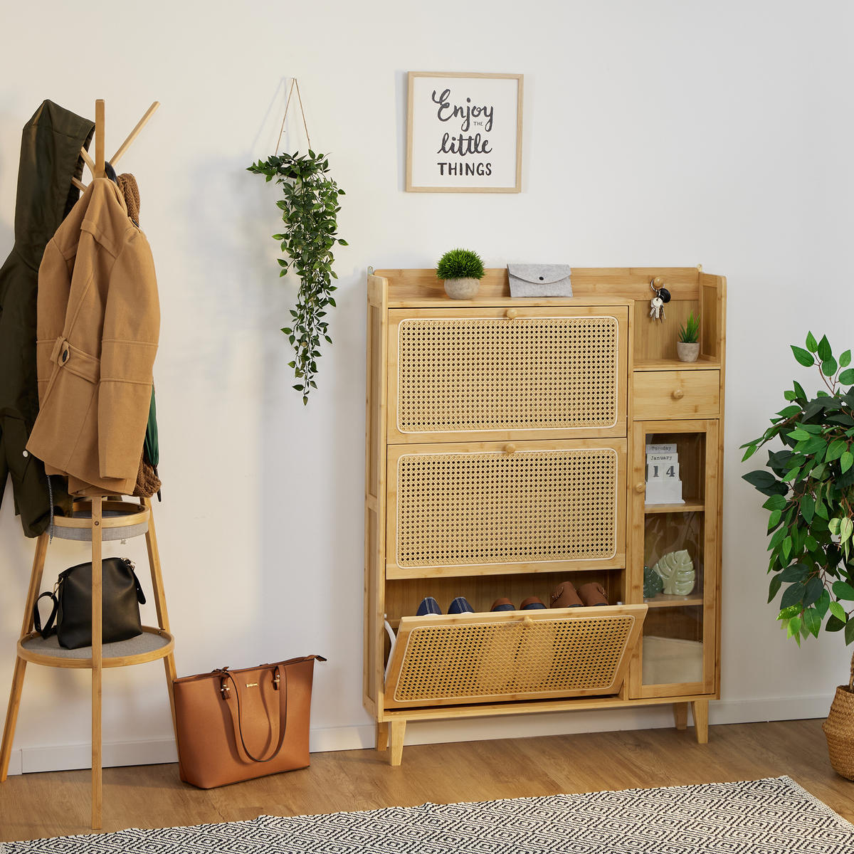 SCHUHSCHRANK - Hellbraun, Holz/Holzwerkstoff (95/127/19cm) - Relaxdays