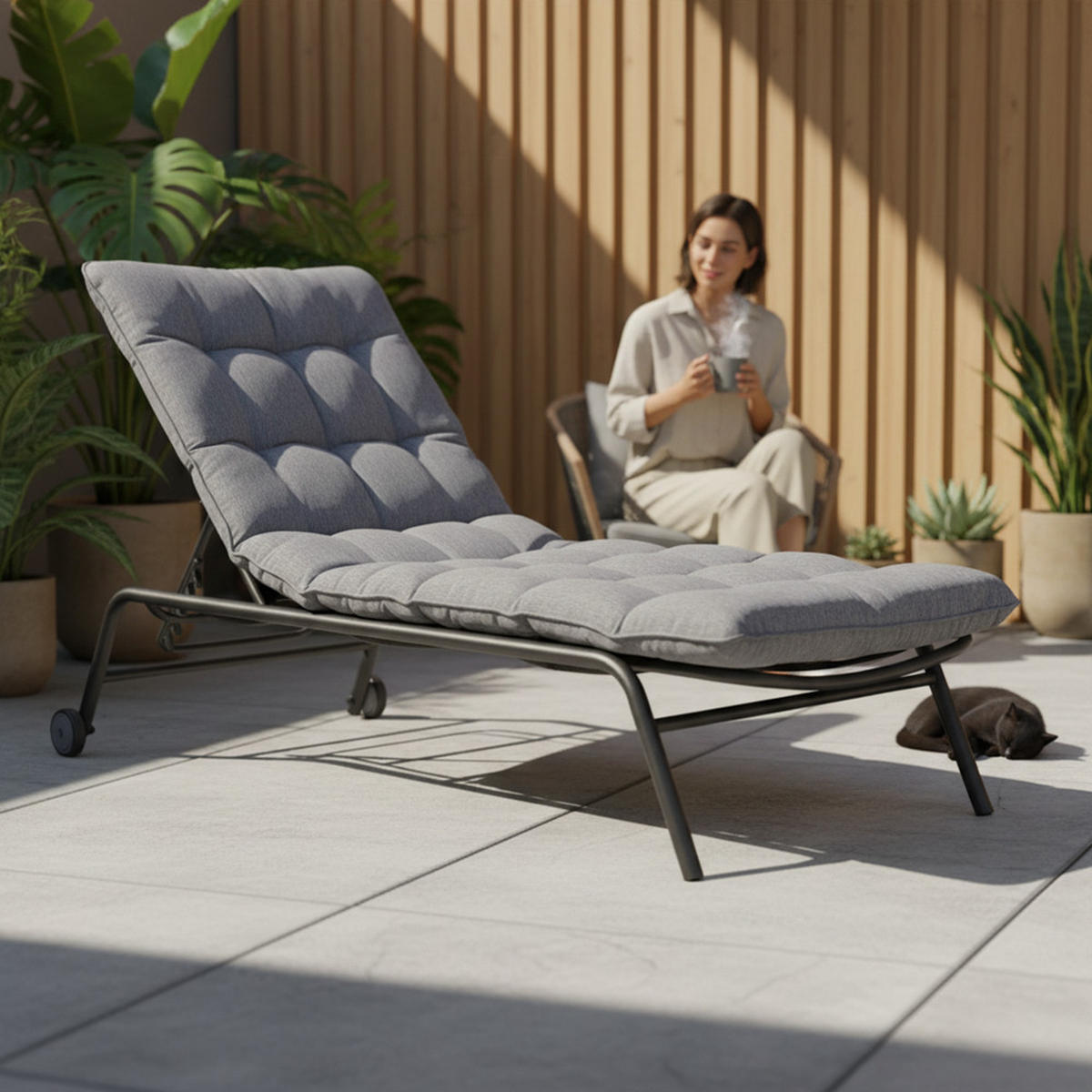 ȘEZLONG pentru grădină VIBE cu roți - negru/gri, compozit lemnos (65/22/181cm) - RAUMHIRSCH FURNITURE
