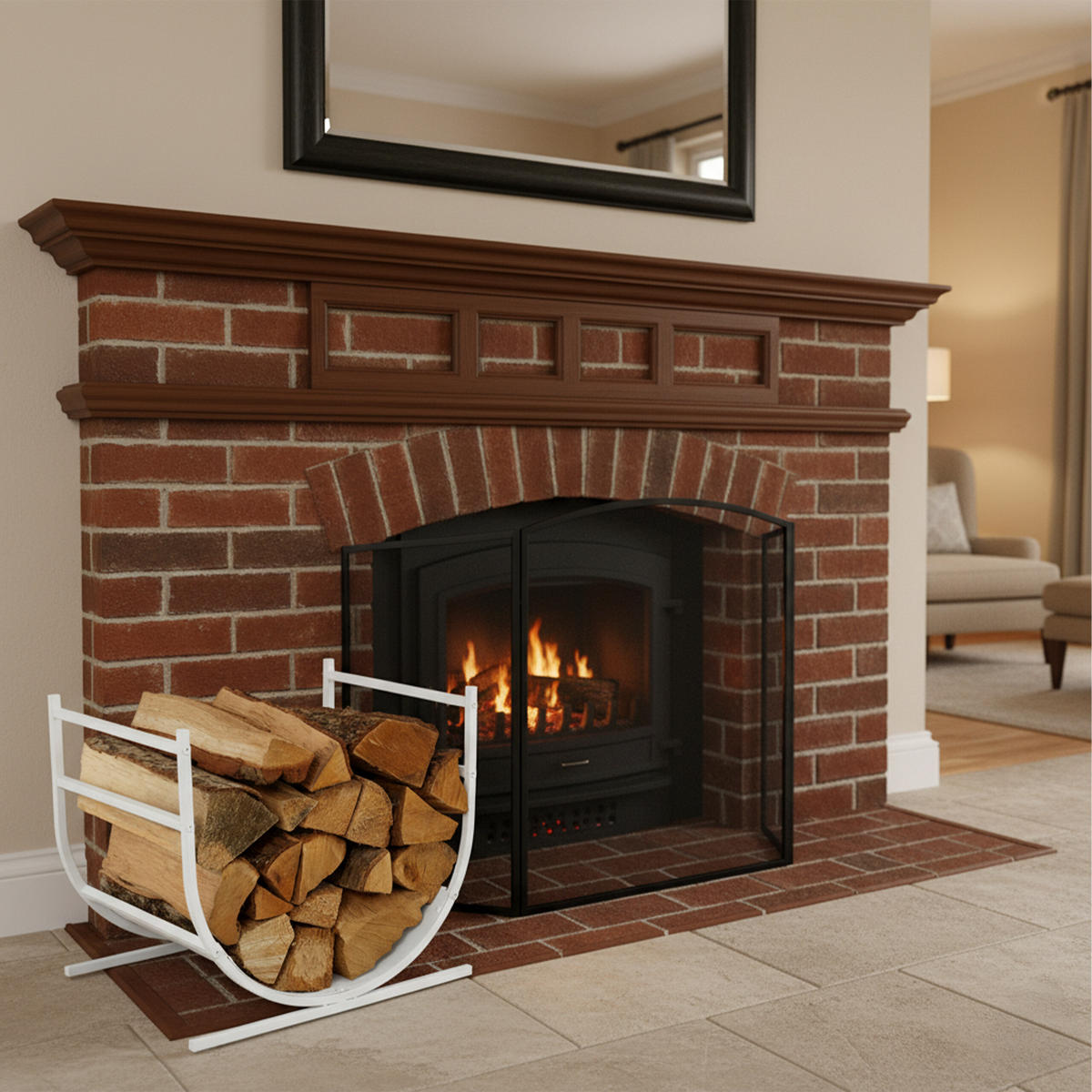 KAMINHOLZREGAL - Weiß, Metall (46/40/38cm) - Relaxdays