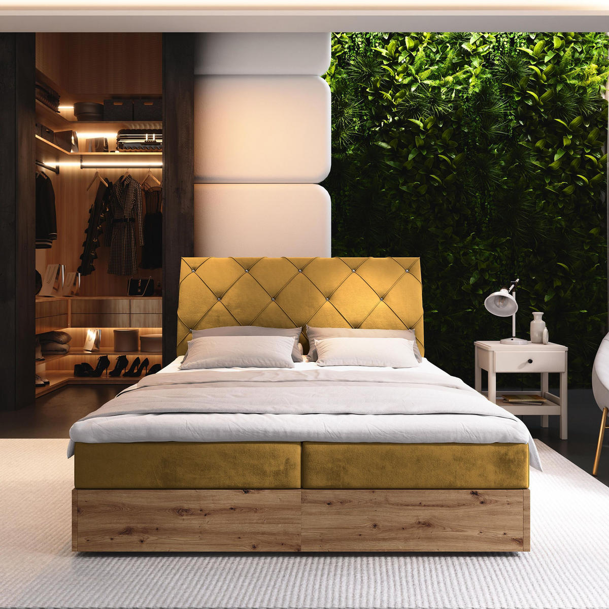 BOXBETT VELLANO 160x200 cm mit Matratze und Topper - Gelb - Gelb, Holz (160/200cm) - MASSENO