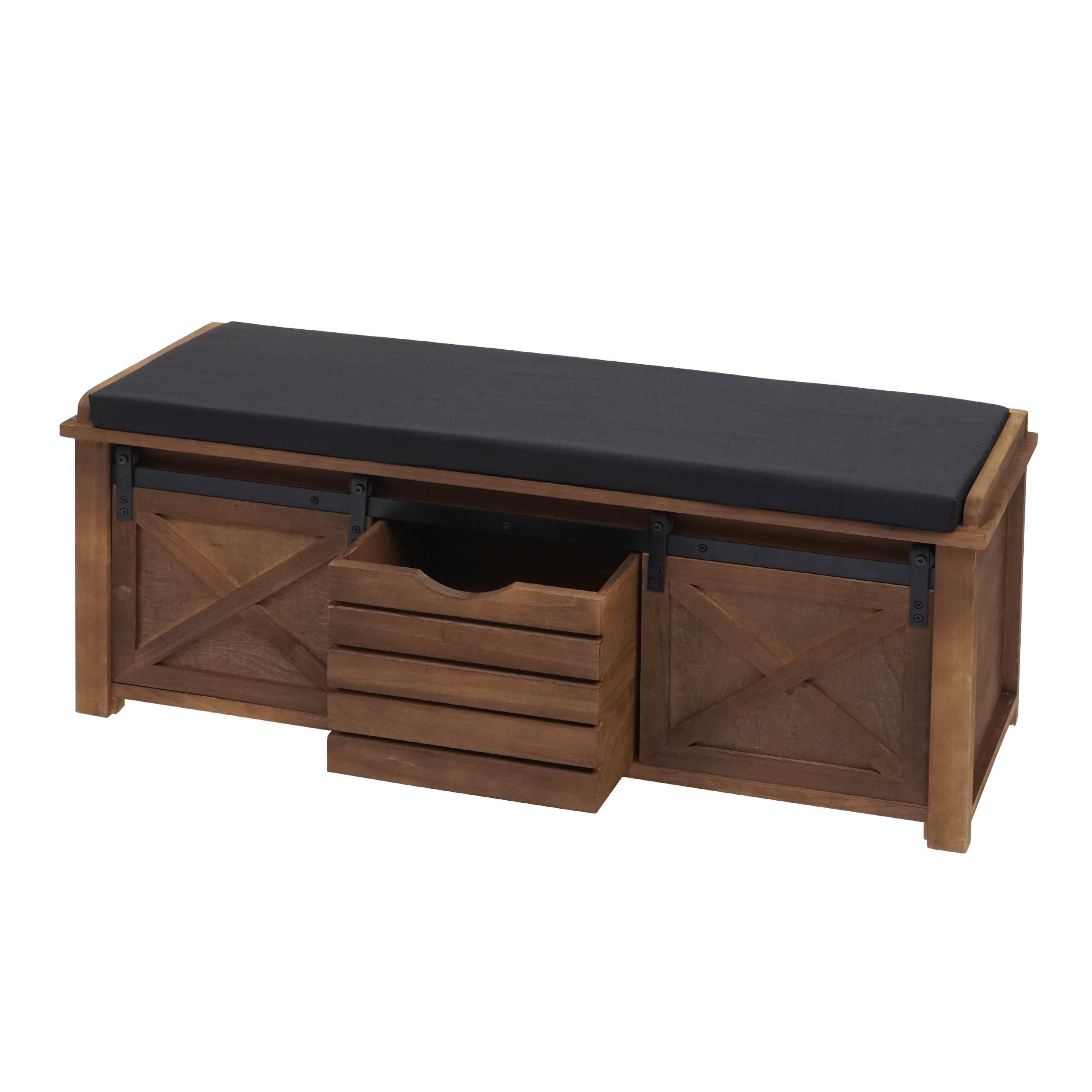 SITZBANK MIT STAUFÄCHERN Schwarz - Schwarz, Holz (102/43/33cm) - MCW
