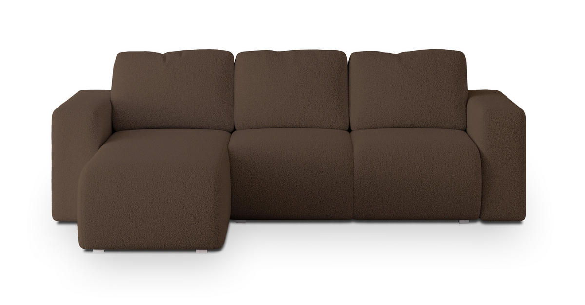ECKSOFA RINOVA Braun Boucle-Stoff mit Schlaffunktion - Braun, Holz (250/143cm) - MASSENO