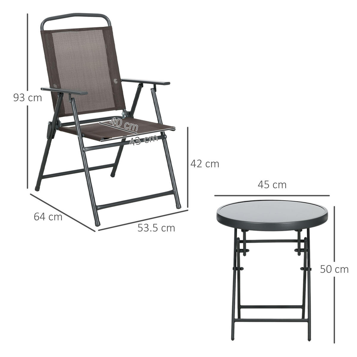 BISTRO-SET DE-07312 3-teilig, klappbar mit Glastisch Braun - Braun, Metall - ComfortXL