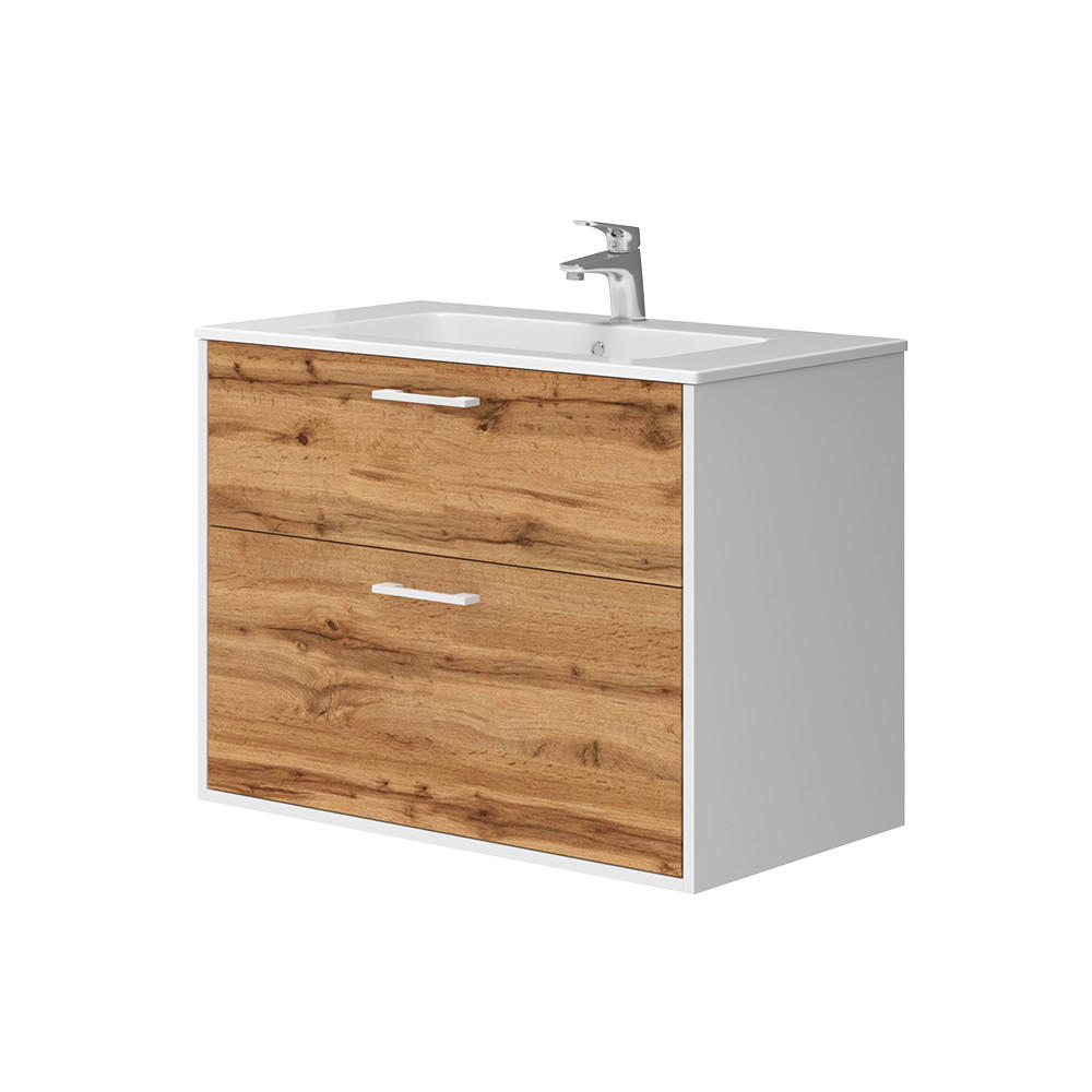 BADRUMSM&Ouml;BELSET Lanco Vit/gyllene ek 80x61.5 cm med handfat Vit, Honungsek 61.5/80/45.5 cm
