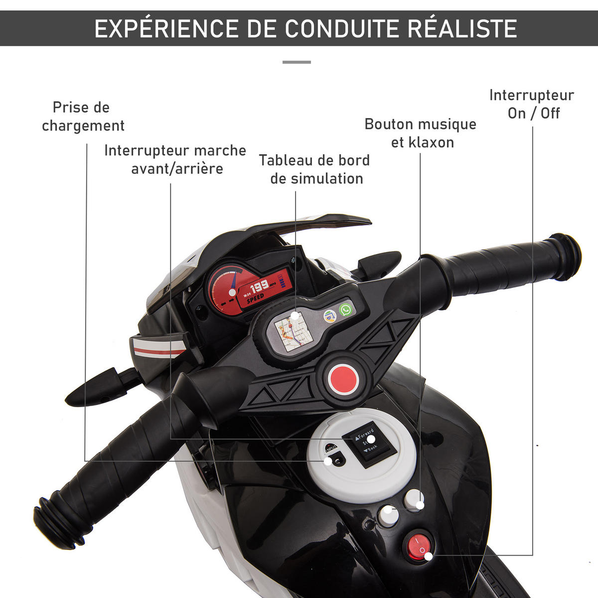 ELEKTRO-MOTORRAD DE-12984 3 Räder Schwarz/Weiß - Schwarz, Kunststoff (86/42/52cm) - ComfortXL