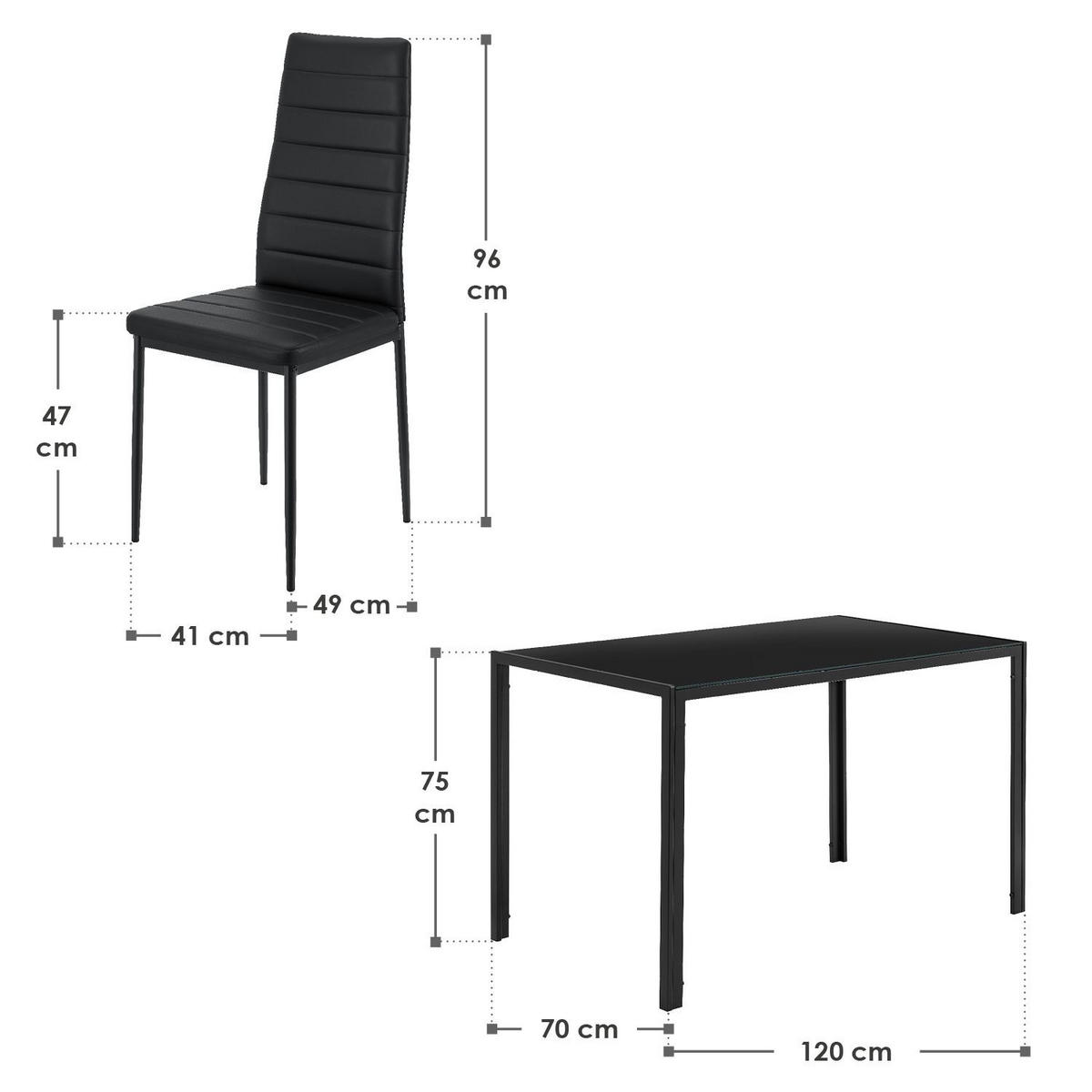 ESSGRUPPE Dalya mit Tisch und 4 Stühlen - Schwarz, Metall (70/75/120cm) - Juskys