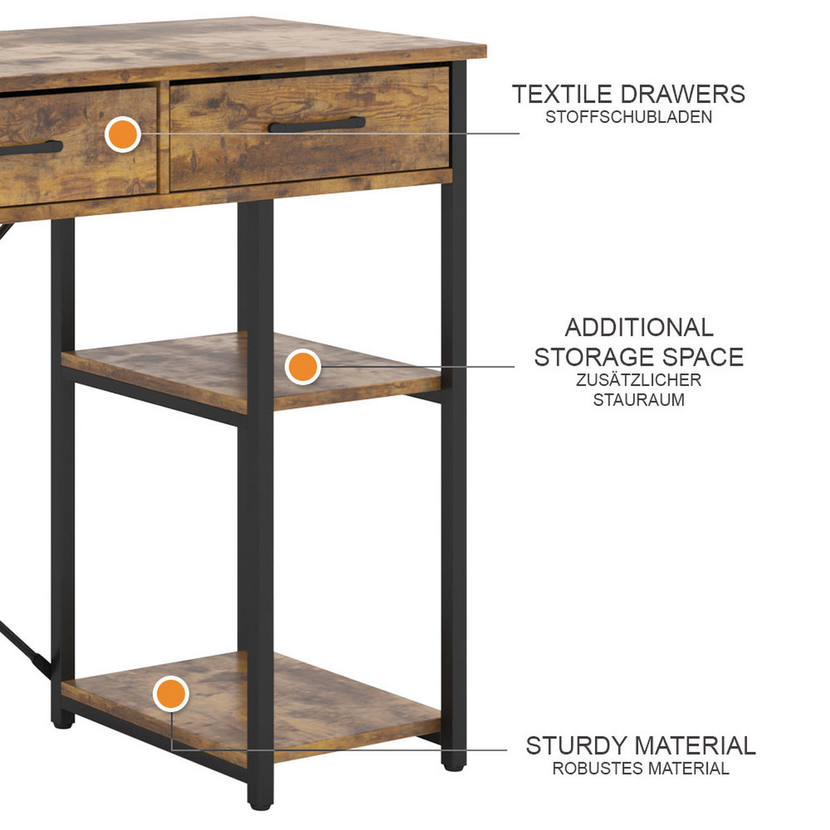 SCHREIBTISCH Chino Eiche rustikal 120 x 40 cm mit 3 Schubladen - Wildeiche, Holzwerkstoff (40/120/78cm) - Vicco