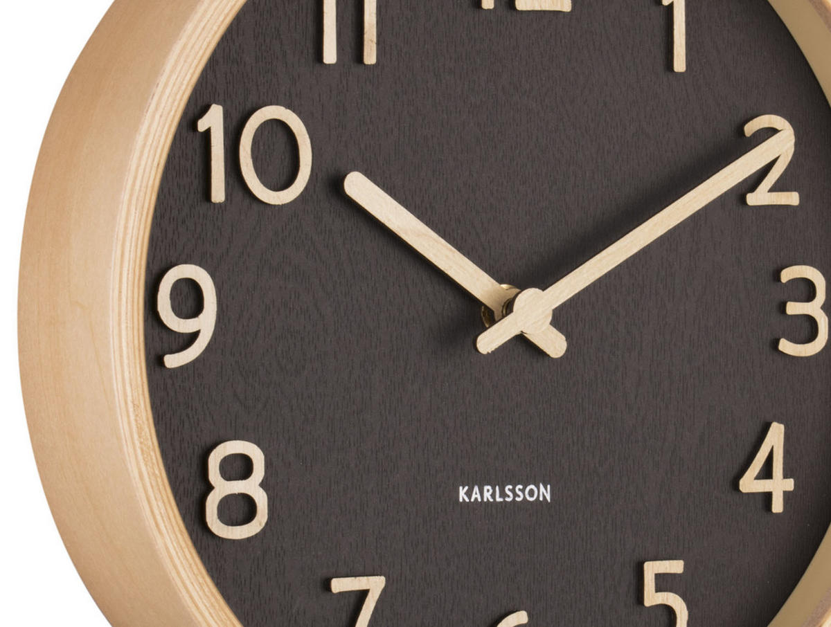 WANDUHR Pure Wood Grain Ø22 cm - Schwarz, Holz (22/22/4.5cm) - Karlsson