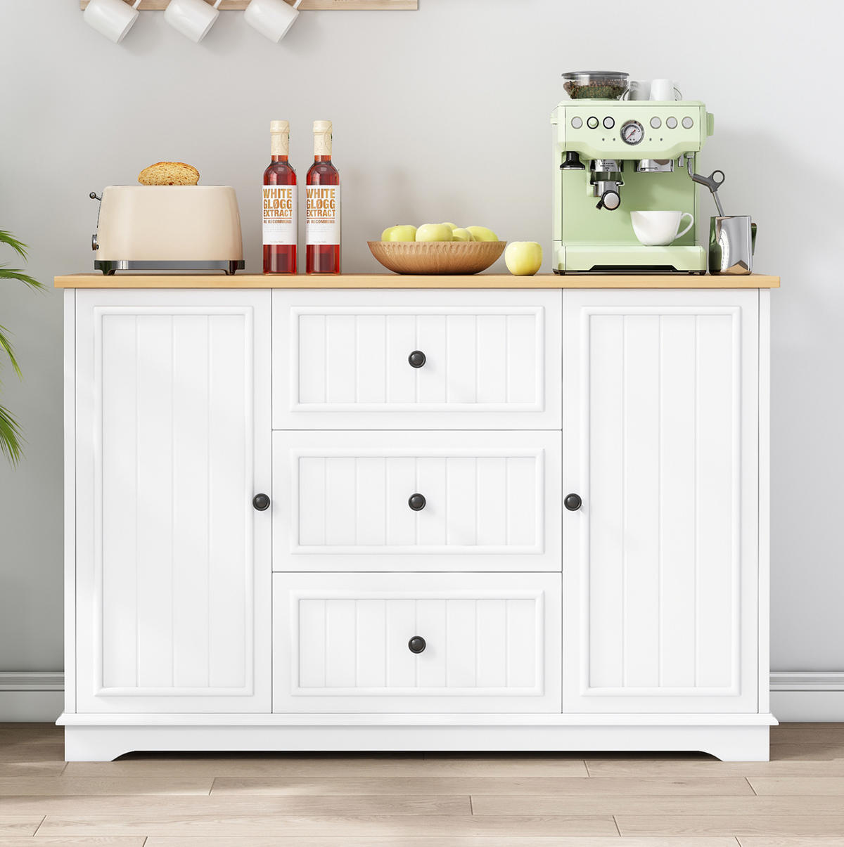 SIDEBOARD 126/40/86 cm Weiß aus MDF mit 3 Schubladen und Türen - Weiß, Holzwerkstoff (40/86/126cm) - OKWISH