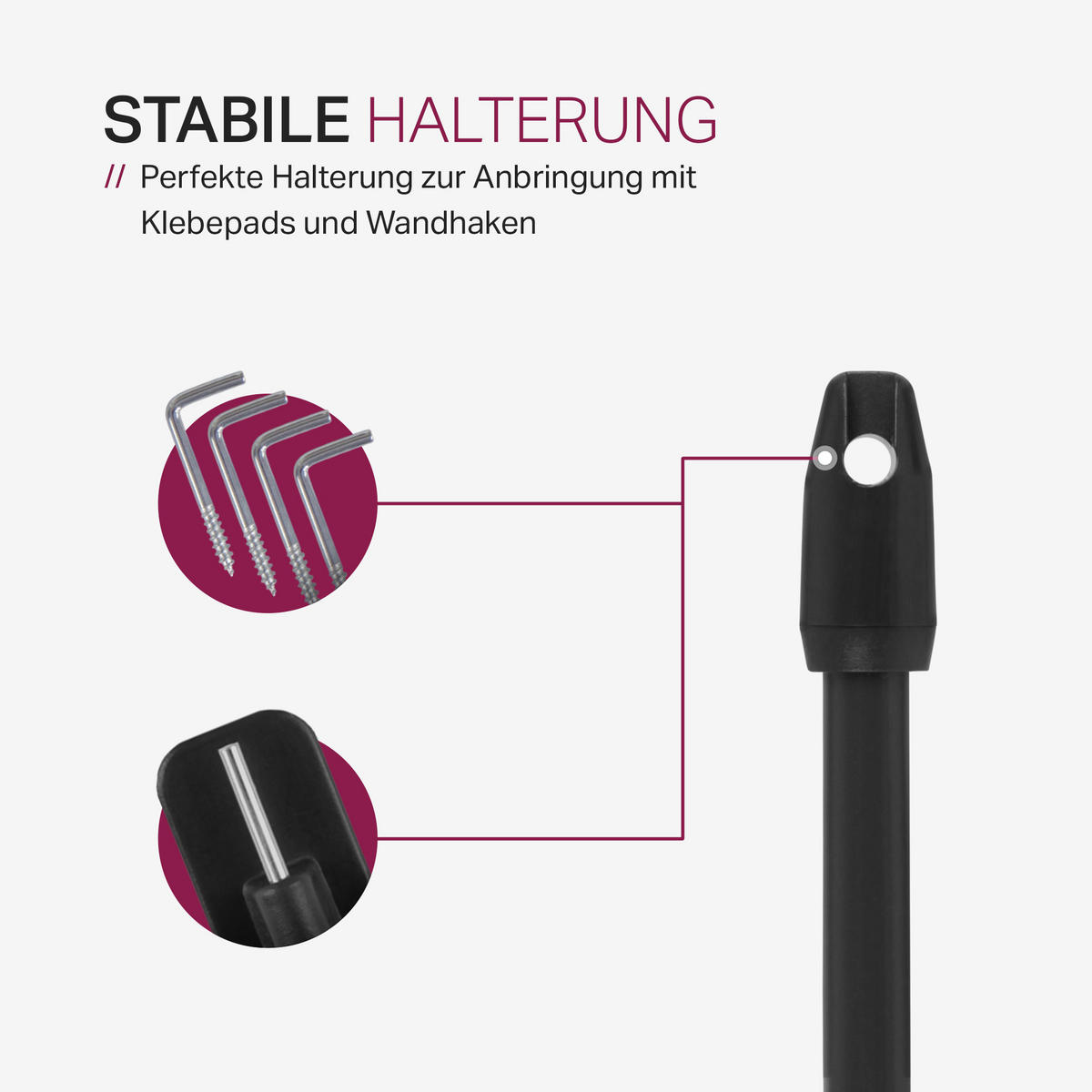 GARDINENSTANGE 2er-Pack Schwarz 80-120 cm + 4 Selbstklebehaken - Schwarz, Metall (1/80cm)