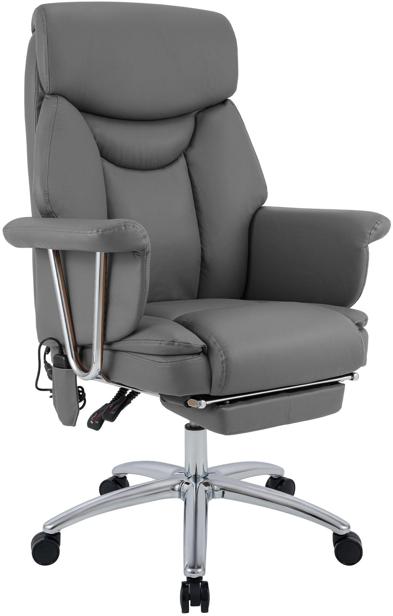 CHEFSESSEL Echtleder Grau - Chromfarben/Grau, Leder/Metall (78/114/66cm) - CLP