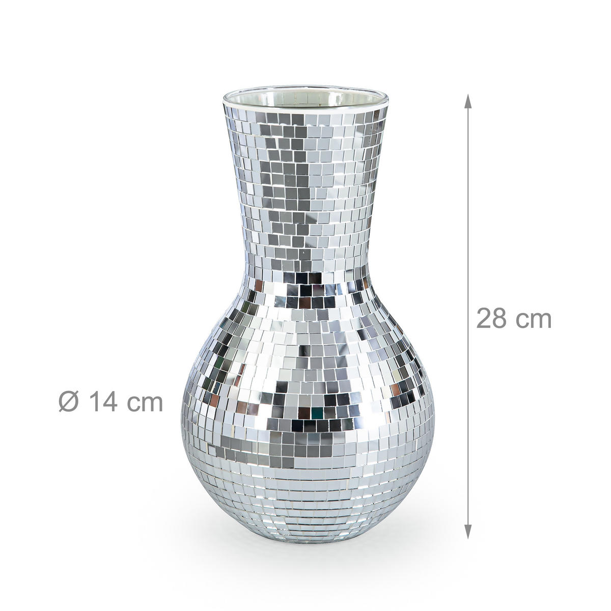 DISCOVÁZA - strieborná, sklo (28cm) - Relaxdays