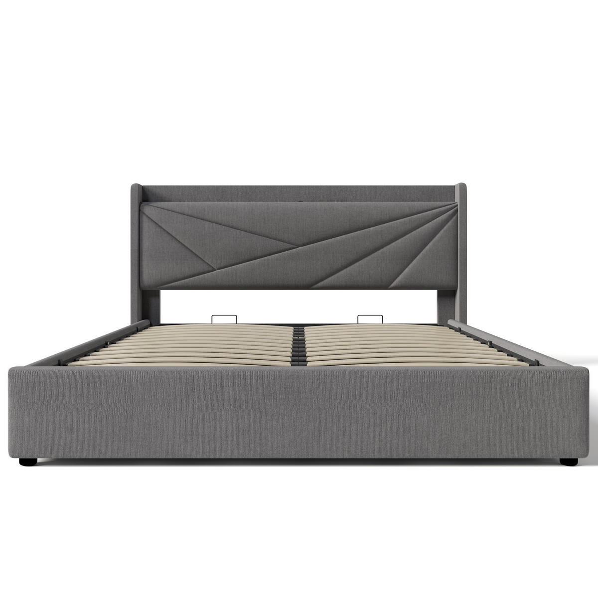 ČALOUNĚNÁ postel 180/200 cm šedá z bavlněného lnu s USB a Typ-C nabíjením a úložným prostorem - šedá, textil (180/200cm) - OKWISH