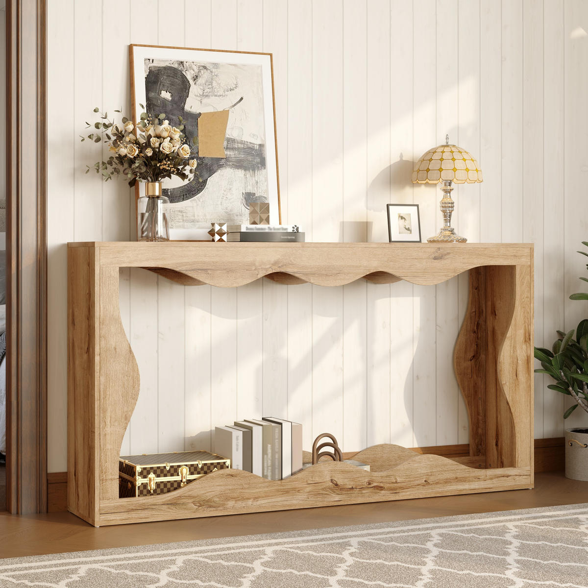 KONSOLENTISCH Wellenkante 2 Ebenen Holz - Naturfarben, Holzwerkstoff (30/160.5/86.5cm) - Fortuna Lai