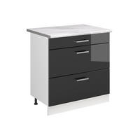 SPODNÍ SKŘÍŇKA KUCHYŇSKÉ LINKY R-Line, Antracitový vysoký lesk/Bílá, 80 cm se 3 zásuvkami pracovná doska Mramor - bílá/antracitová, kompozitní dřevo (80/81.6/60cm) - Vicco