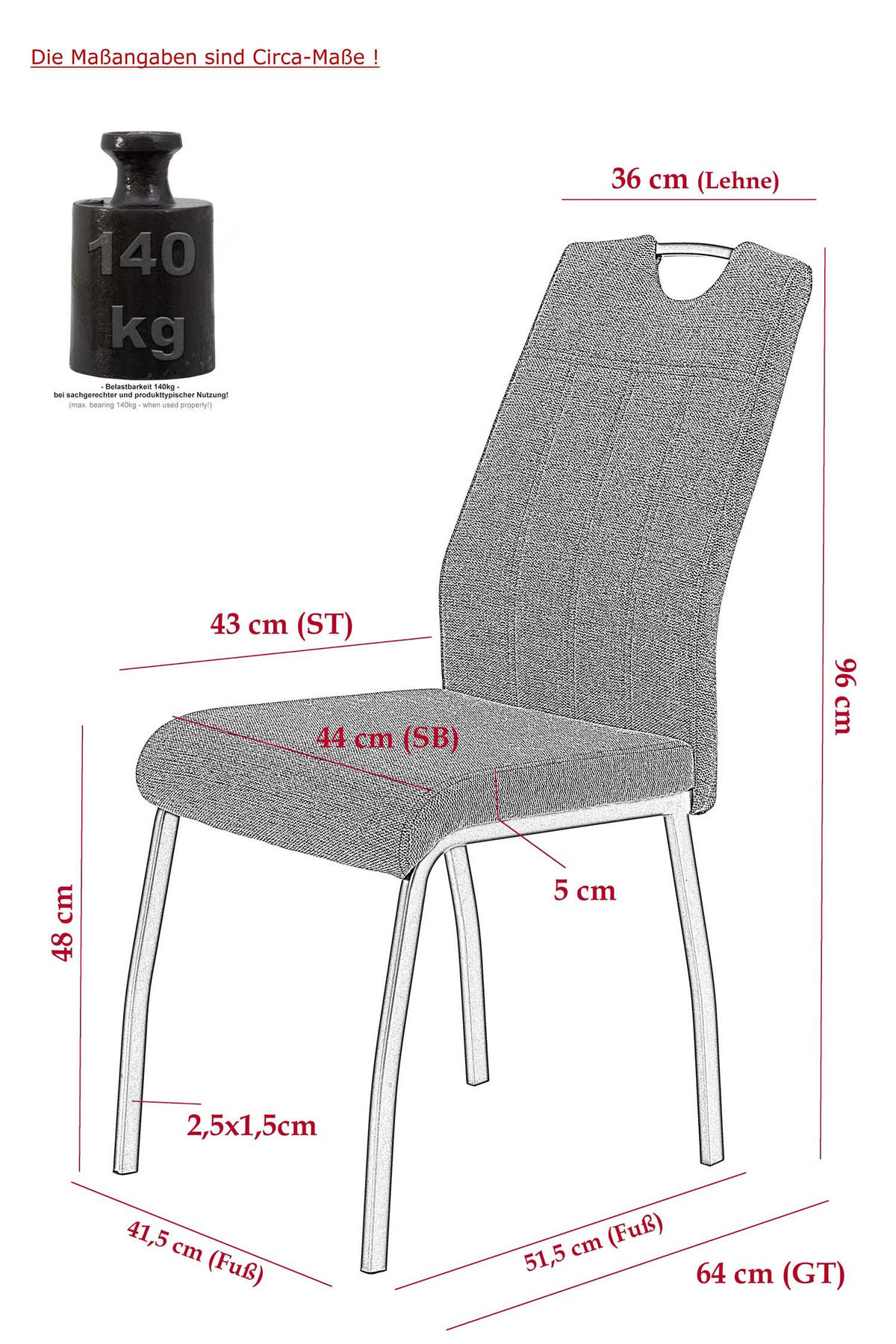 STUHL-SET 2 Stück Elif II - Vintage Grau - Grau, Textil/Metall (44/96/64cm) - Hela Vertriebs GmbH