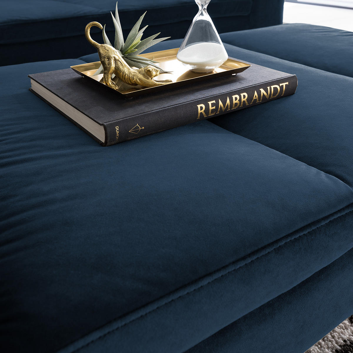 POLSTERHOCKER - Chromfarben/Dunkelblau, Textil/Metall (108/40/69cm) - home24