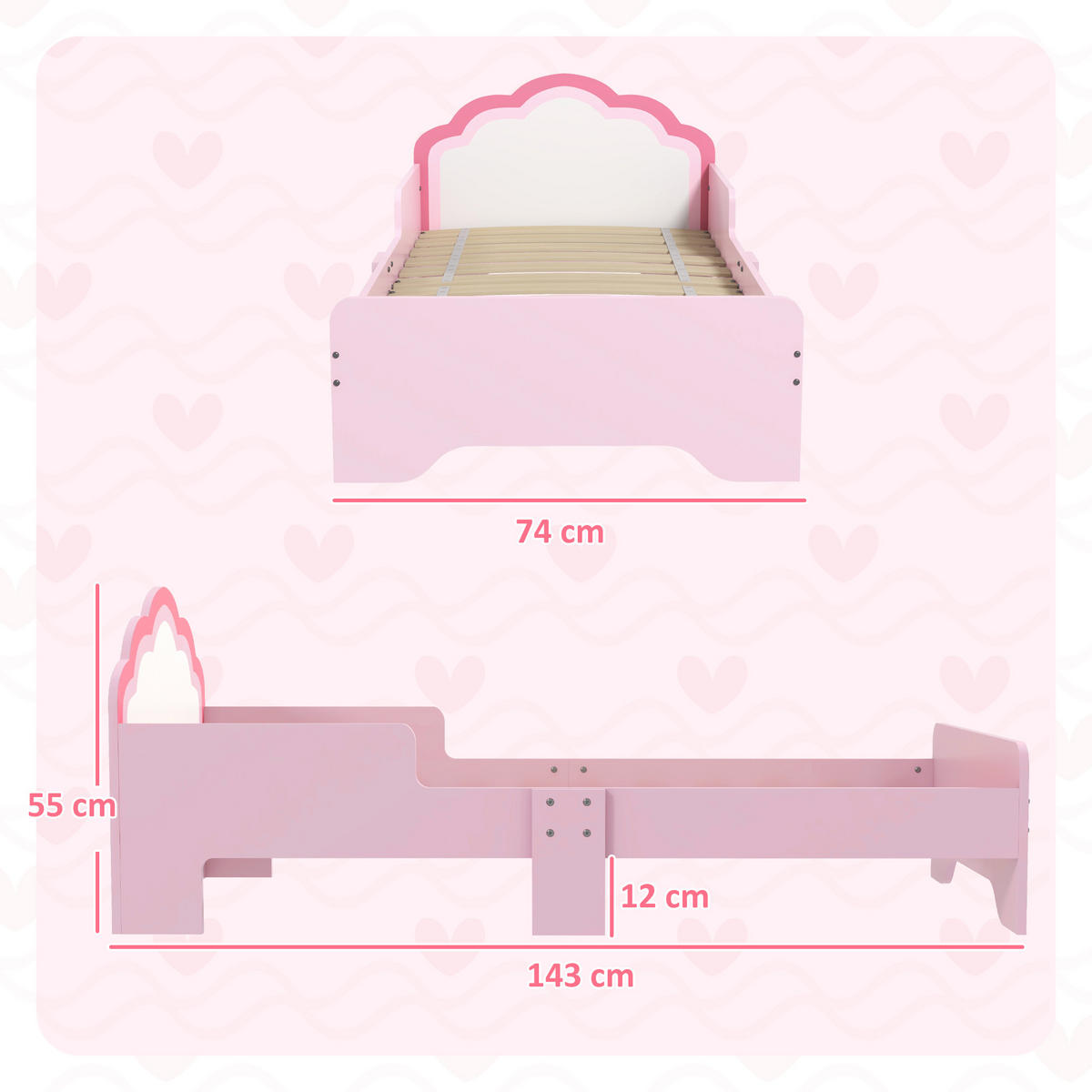 KINDERBETT 140x70 cm DE-14554 mit Wolken-Design, inkl. Lattenrost Rosa - Pink, Holzwerkstoff (70/140cm) - ComfortXL