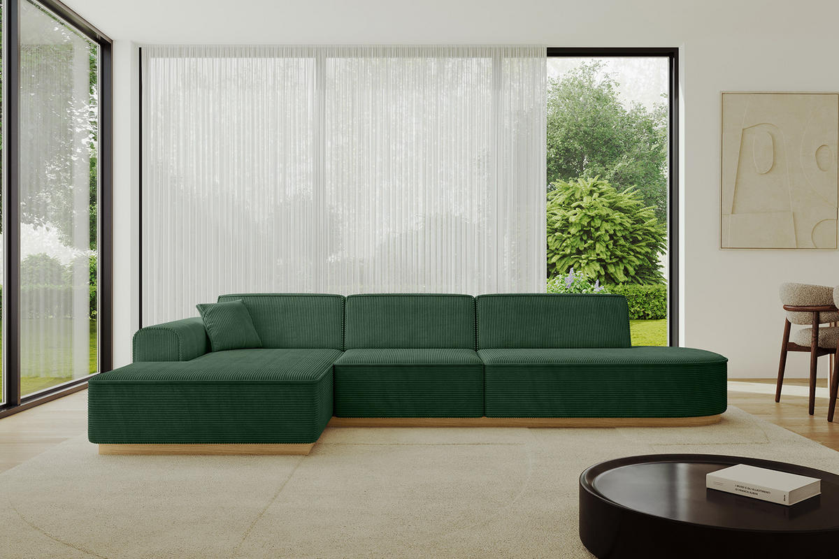 ECKSOFA Ottomane Links IREA-L2-v2 - 327x165x80 cm Grün - Currygelb, Holzwerkstoff/Textil (327/165cm) - ALTDECOR