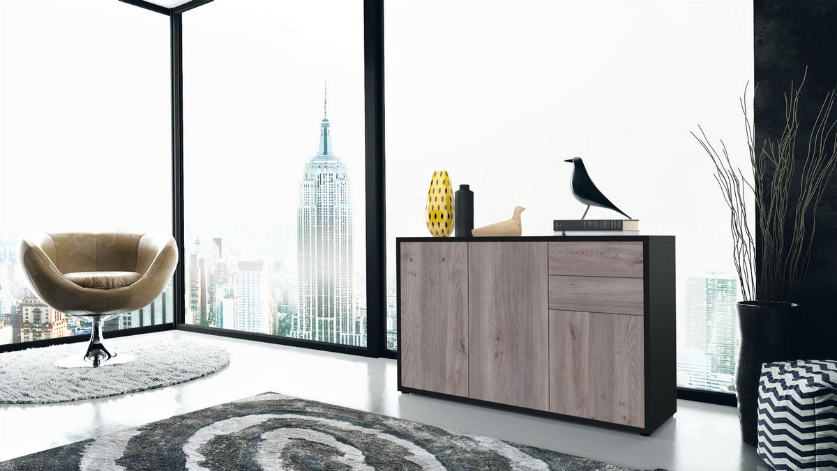 KOMMODE Ben Front in Eiche Nordic - Silbereichenfarben, Holzwerkstoff (117/74/36cm) - Vladon