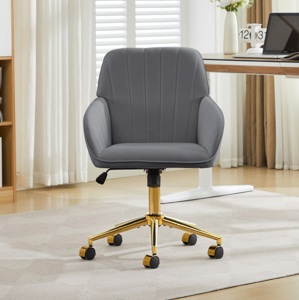 DREHSTUHL 62/60/97 cm grau aus Samt höhenverstellbar und ergonomisch - Grau, Textil (60/97/62cm) - OKWISH