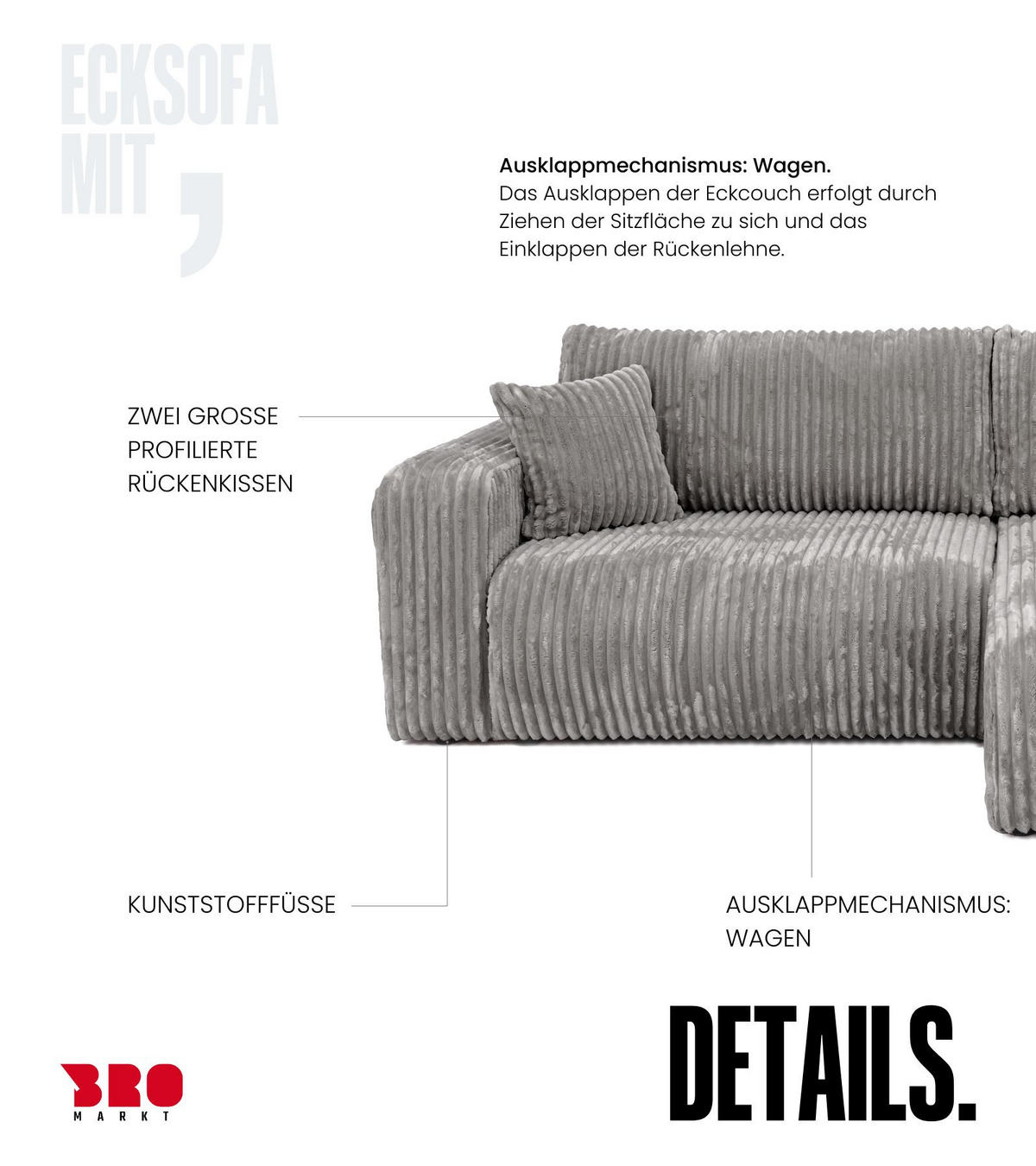 ECKSOFA mit Schlaffunktion TILIO Grau - Grau, Textil (244/148cm) - Bromarkt