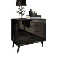 NACHTTISCH AURA mit Griffen, schwarzen Beinen - Schwarz, Holzwerkstoff (55/54/37cm) - Lookway