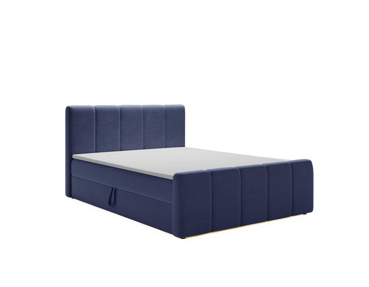 BOXBETT Berg Mit Matratze, Stoff Komodo Marineblau 180x200 cm - Dunkelblau, Holz (180/200cm) - Kaiser Möbel