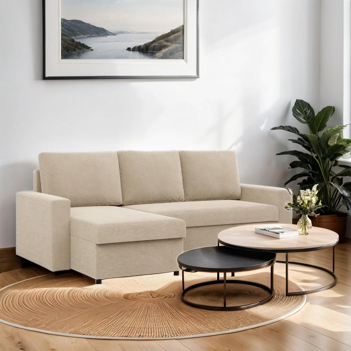 ECKSOFA Neo mit gerader Armlehnen beige - Beige, Textil (231/140cm) - SIMKAM Furniture
