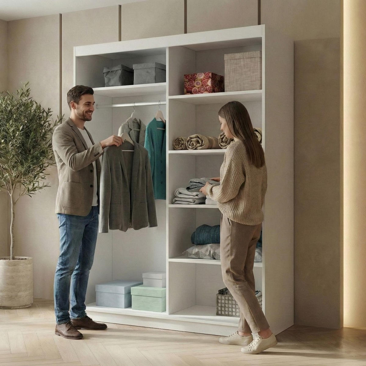 SCHWEBETÜRENSCHRANK Hela 120/205/60 2-türig weiß mit Spiegel - Weiß, Holzwerkstoff (120/205/60cm) - Beautysofa