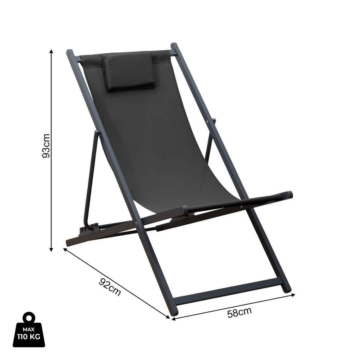 GARTEN-RELAXSESSEL Dunkelgrau 58/92/93 cm - Grau, Metall (58/93/92cm) - Mobili Rebecca