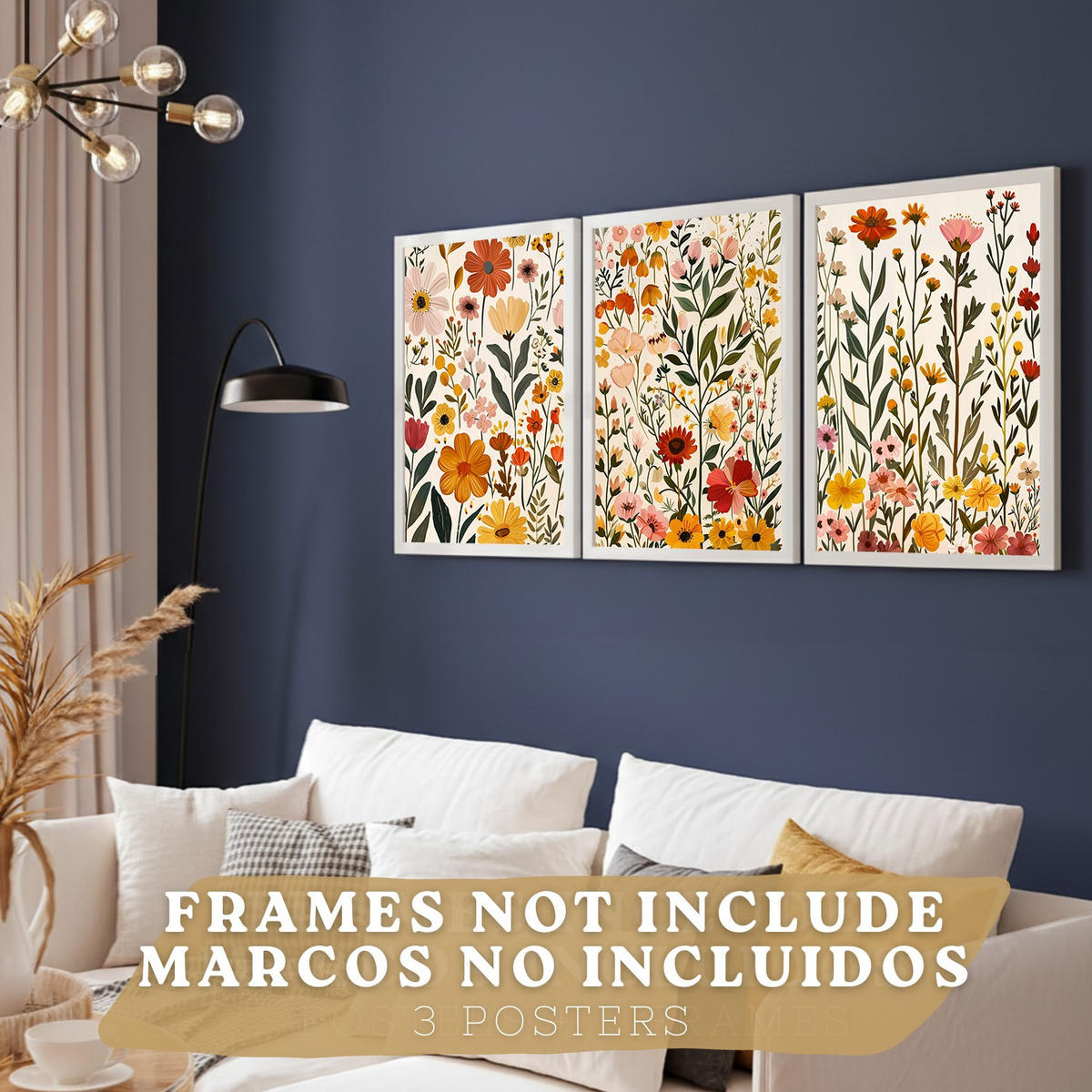 PLAKAT Sada 3 tisků akvarelových květin. Barevné botanické minimalistické nástěnné umění Plakáty s divokými květinami do ložnice pokoje A4 bez rámu - čirá, papír (29.7/42/3cm)