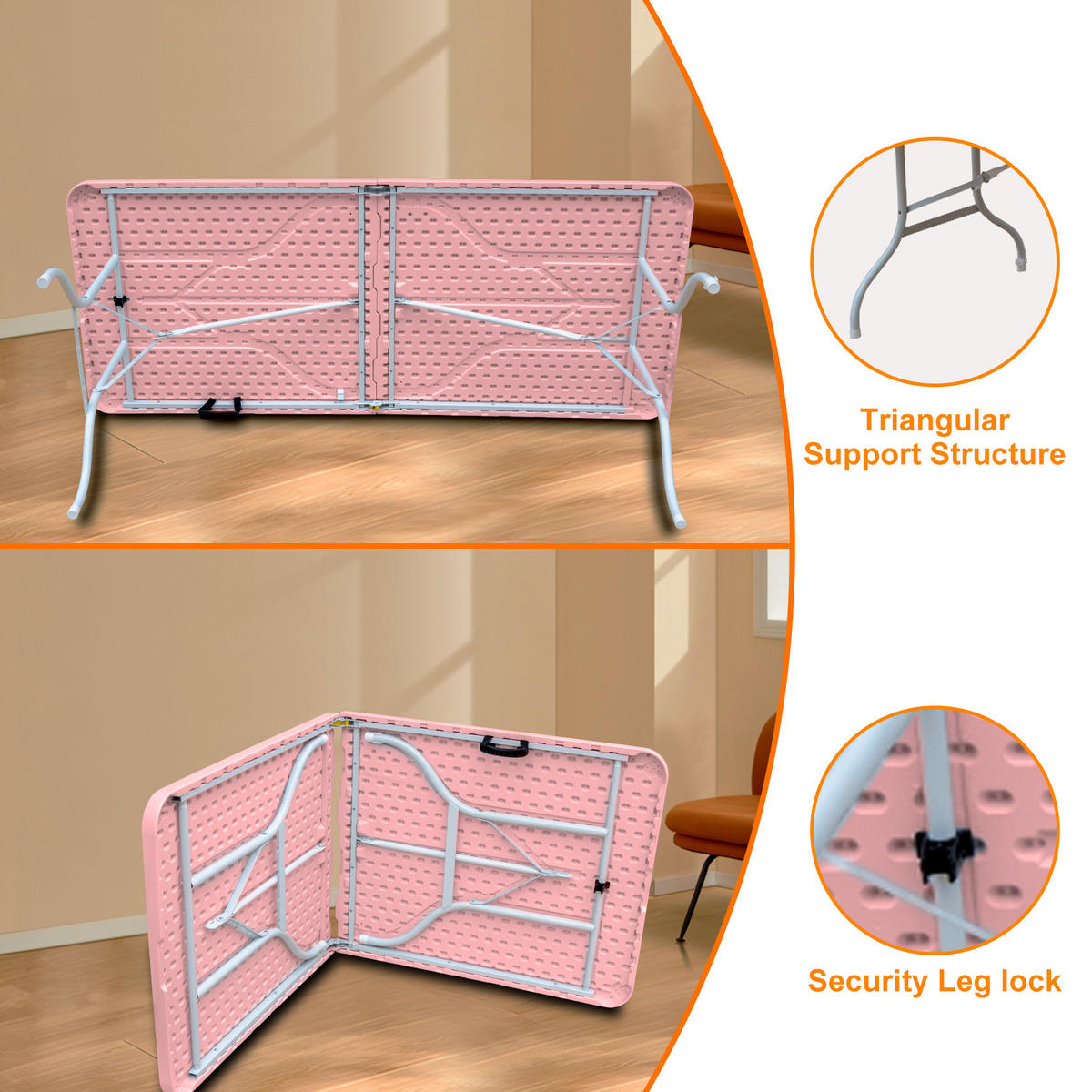 KLAPPTISCH 180 cm Pink - Pink, Kunststoff (185/76/74cm) - ComfortXL