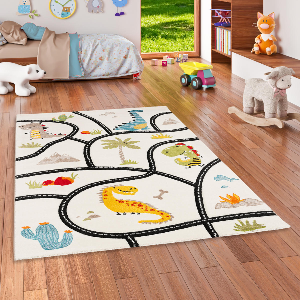 KINDER TEPPICH MAUI KIDS DINO STRASSENTEPPICH - Multicolor, Textil (140/200cm) - Pergamon