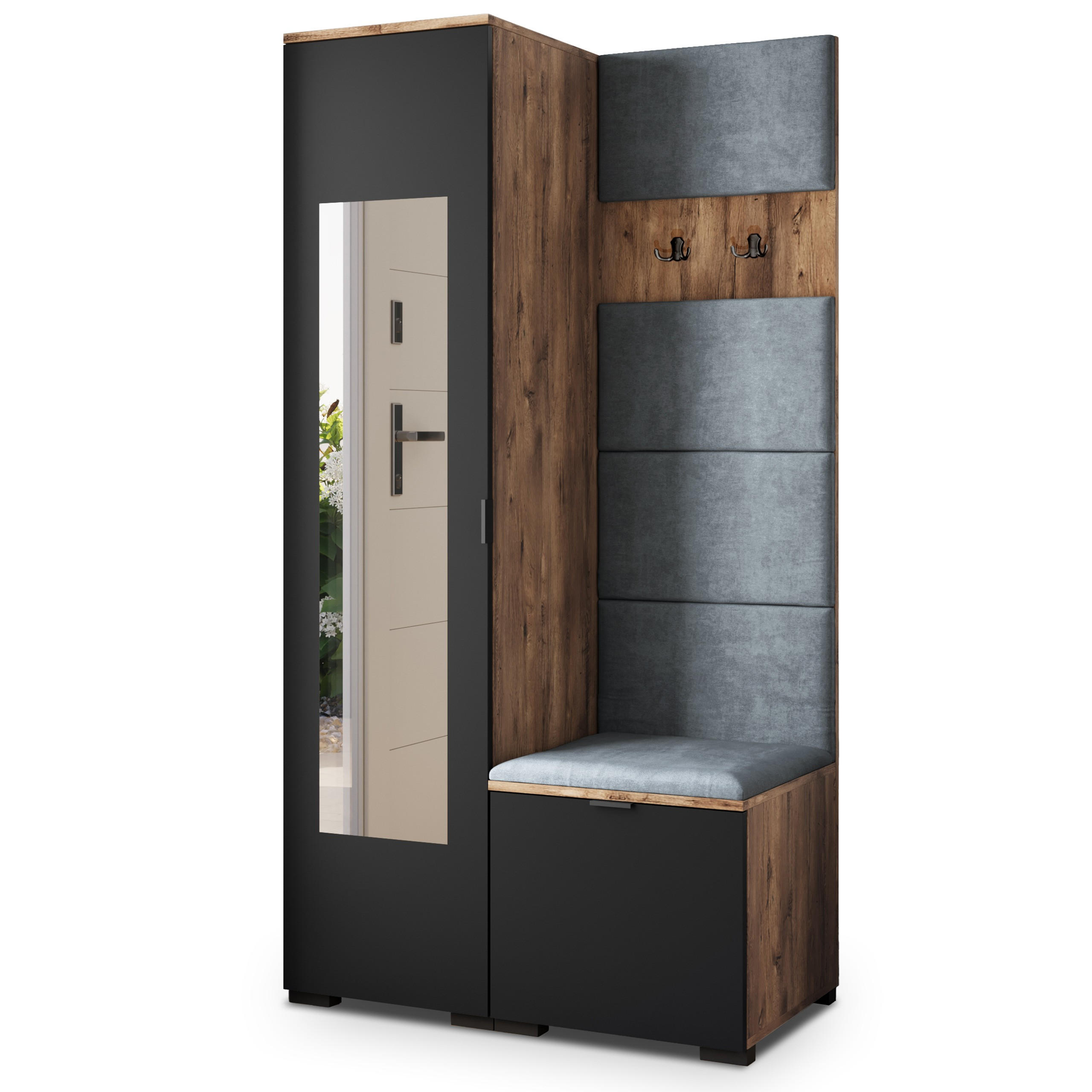 GARDEROBENSCHRANK VIRA 95/181/51 cm Modern Garderobe-Set Eiche Lefkas - Eichefarben/Schwarz, Holzwerkstoff (95/181/51cm) - MASSENO