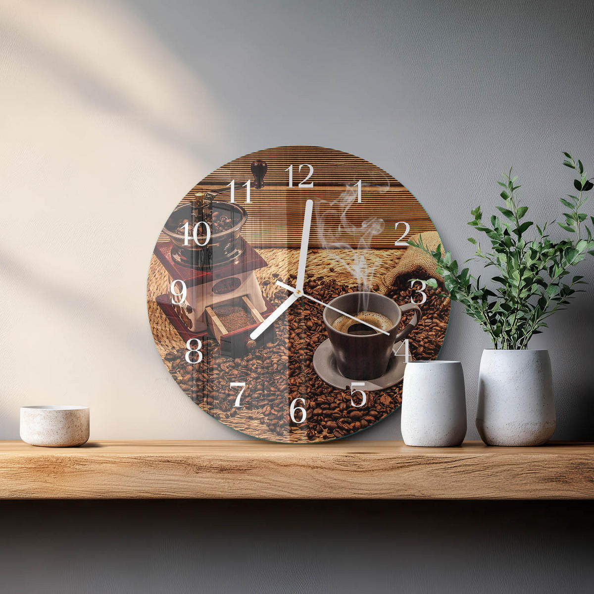 WANDUHR fi30 cm - Kaffeebohnen - Braun, Glas (30/30/0.4cm) - TULUP