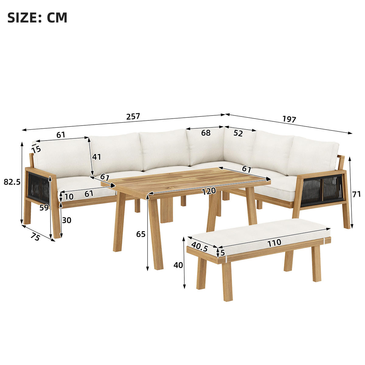 GARTENMÖBELSET Natur Creme - Beige, Holz - ComfortXL