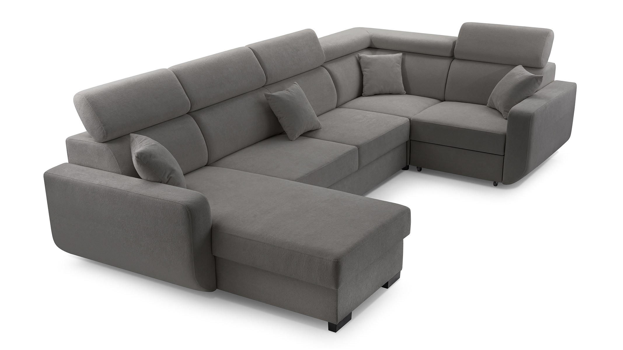 WOHNLANDSCHAFT CASTELLO Grau Plüsch-Stoff mit Schlaffunktion - Grau, Holz (337/97/184cm) - MASSENO